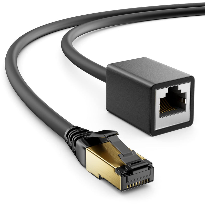 deleyCON 2 m CAT8.1 RJ45 Extension 40 GBit/s, S/FTP - Black | Patch Cable Network Cable, 2000 MHz, Copper PiMF, 1x RJ45 Plug, 1x RJ45 Socket, for Ethernet LAN Gaming Streaming
