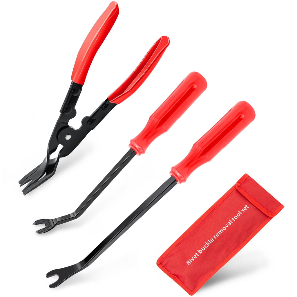 Clip Removal Tool, 3 Pcs Clip Pliers Set Fastener Remover, Auto Trim Removal Tool Kit Door Panel Removal Tool Push Pin Pliers Pry Tools Automotive, Red