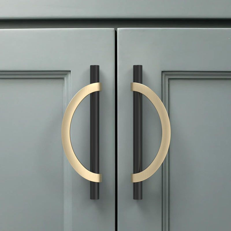 Amerdeco 6 Pack Black Brushed Gold Cabinet Pulls 5 Inch(128MM) Hole Centers Kitchen Cabinet Handles Hardware Kitchen Handles for Cabinets Cupboard Handles Drawer Pulls 5"/128MM Hole Center 06 Pack