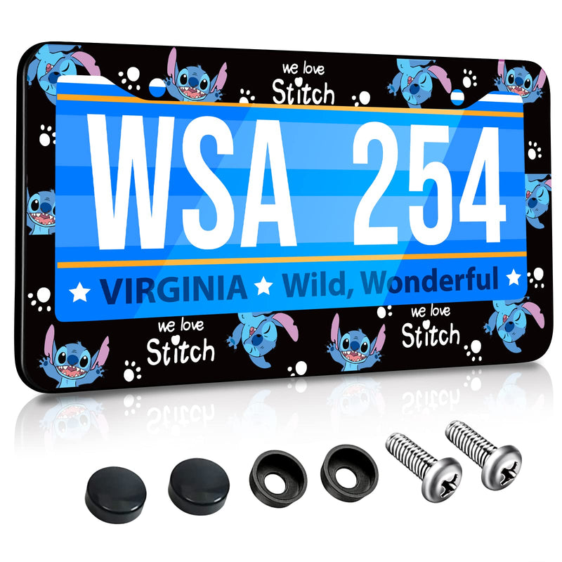 Akkya License Plate Frames for Women Men Car Plate Holder Cover Cute Funny Cartoon Metal Tag Frame Stainless Steel Car Accessories Front Rear Plate Decor(Black & Blue) Cute Cartoon