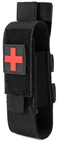 Tactical Molle Tourniquet Holder, Portable TQ Bag, Military First Aid Equipment Case & Trauma Medical Scissor Bag (Black) Black