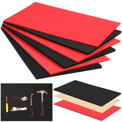 Sumind 3 Sets 16 x 22 Inch Tool Box Foam Organizers Liner Adjustable Inserts Foam Non Slip Liner Mat for Tool Box, Cabinet and Chest Drawers, Black Top and Red Bottom