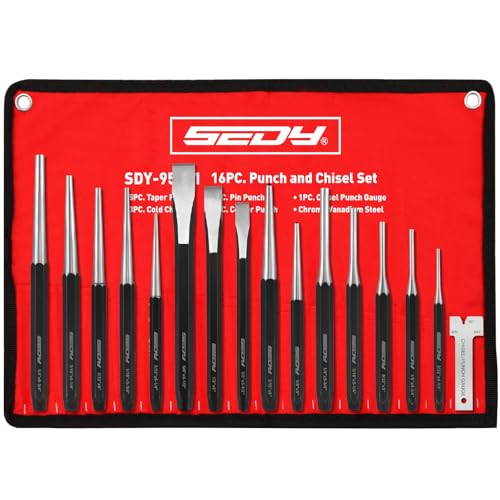 16-Piece Punch and Chisel Set, Includes Pin, Taper and Center Punch Tools, Cold Chisels and Chisel Gauge for Metalworking, Automotive Repair, Woodworking and Maintenance 16-piece Set