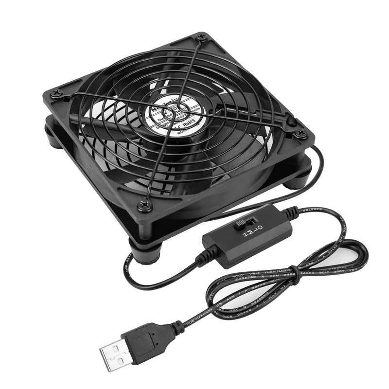 Quiet 120mm USB Computer Fan Dual Ball Bearing with Speed Controller 5v Powered Fan for Router Modem Xbox DVR PlayStation Receiver Cooling Both side with metal grill
