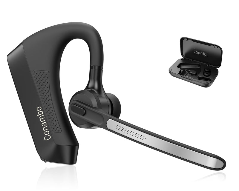 Conambo K21 Bluetooth Headset V5.1, Bluetooth Earpiece with CVC 8.0 Dual Mic Noise Cancelling Wireless Headset 12Hrs Talking Time Handsfree Headset for iOS Android Cell Phone, Trucker, Office Black