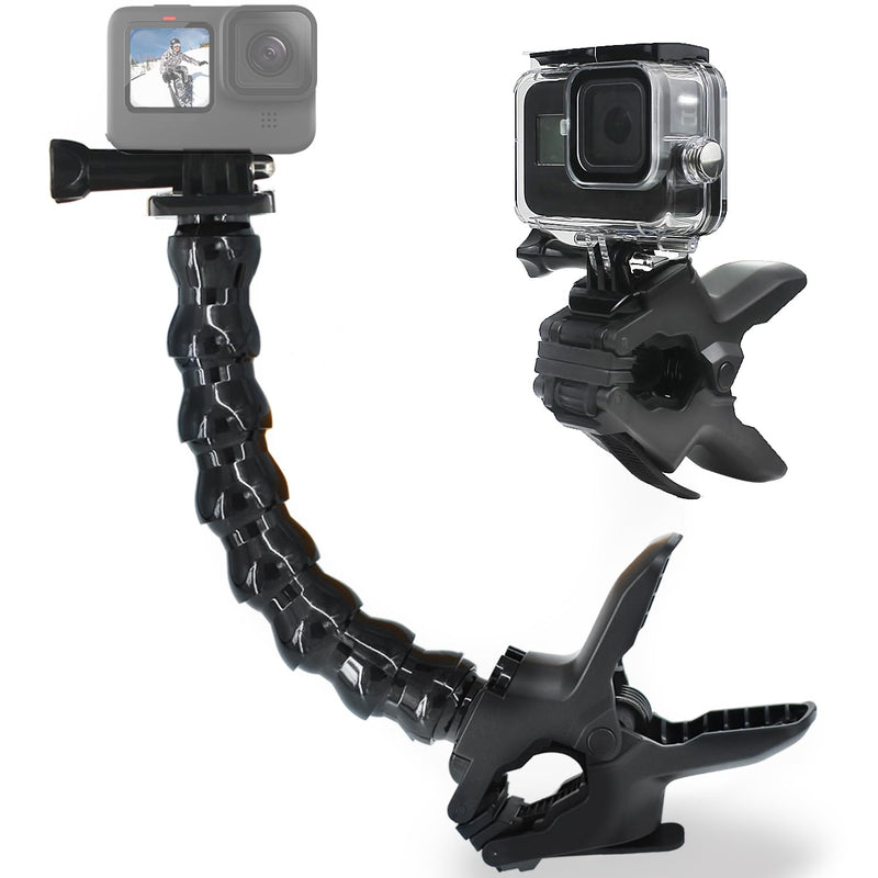 FiTSTILL Jaws Flex Clamp Mount with Adjustable Gooseneck 8-Section Compatible with Go Pro Hero 11,10. 9, 8, 7, 6, 5, 4, Session, 3+, 3, 2, 1, Max, Fusion, DJI Osmo Action Cameras