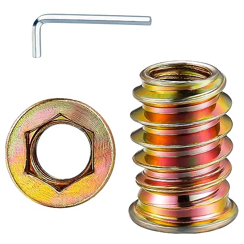 Wensilon 1/4"-25 200Pcs Threaded Insert for Wood Hex Drive Wood Inserts Furniture Nuts
