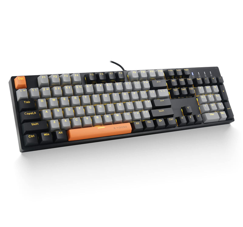 E-YOOSO Z-14 Mechanical Gaming Keyboard 104 Key, Red Switch Full-Size Computer Keyboards, Solid Yellow Backlit Mechanical Keyboard for PC Gamer, Black Grey red switch