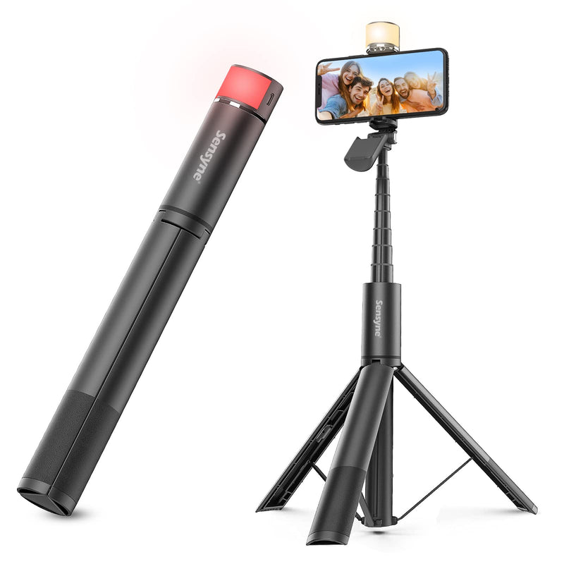 Sensyne Selfie Stick with Light, Phone Tripod with 360° Rotatable Handle Compatible with Cellphones for Selfies/Photography/Video Calls/Live Stream/Content Creating (Black) Black