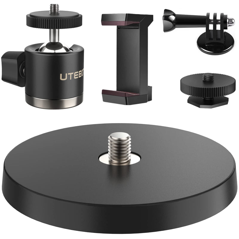 UTEBIT Magnetic Camera Mount 1/4 Screw Vertical Suction 44lb with Action Camera Adapter & Phone Holder 360° Swivel Mini Tripod Ball Head Max Load 3kg Compatible with GoPro Webcam Phone Vlogging