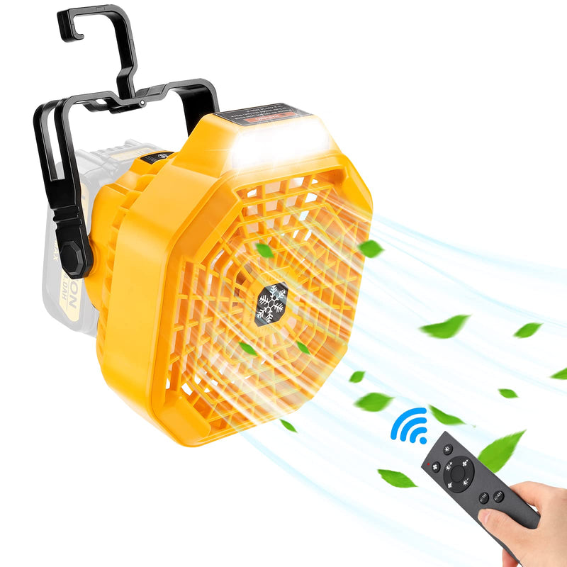 Taingwei Portable Fan with Remote for Dewalt 20v 60v Battery,Battery Operated Fan with 3 Energy Efficient Speed Settings and Dimmable Led Light for Camping,Emergency and Job Site(Tool Only) Camping Fan