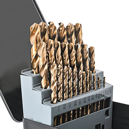 M35 5% Cobalt Drill Bits Set 29PCS (1/16"-1/2"), Straight Shank Jobber Drill Bits, Metal HSS Twist Drill Bits for Stainless Steel Hard Metal and Cast Iron 29