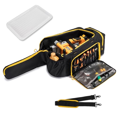 Chainsaw Case, Durable Chainsaw Bag with Removable Spill-proof & Wipe-clean Tray, Chainsaws Carrying Case Compatible with Greenworks, EGO Power+, Dewalt 14''/16''/18'' Cordless Chainsaws & Accessories Black With Yellow