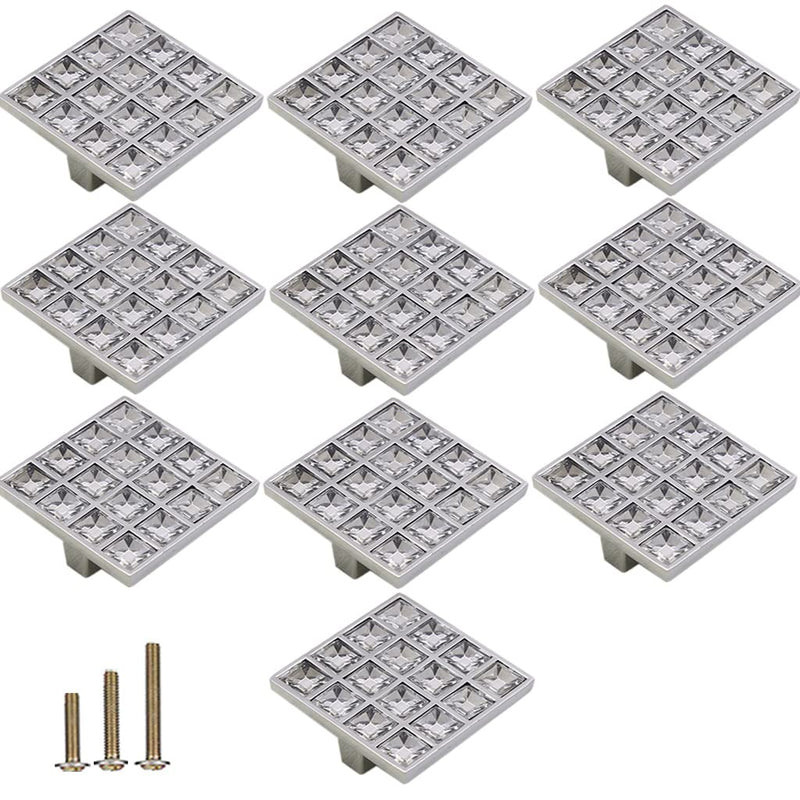 10 Pack Extra Large Square Crystal Rhinestone Cabinet Knobs Pulls Handles,Shiny Diamond Glass Dresser Drawer Konbs Pulls for Cupboard Wardrobe Dresser (Square 1.26" Hole Centers, 10 Pack) Square 1.26" Hole Centers