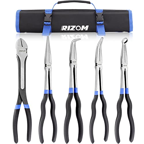 Rizom 5-Piece Long Needle Nose Pliers Set, 11'' Long Reach Bent Nose Pliers 5PCS