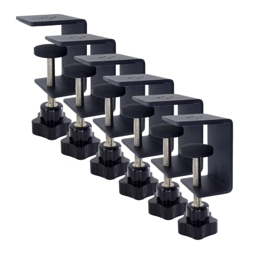 6 Pack Heavy Duty C Clamp & Desk Clamp | Wide Jaw Metal Woodworking Clamps, Adjustable Shelf Clamps for Desk Extension/Panel Work (Sturdy Multi-Purpose Clamping Tool) Black 6-Pack