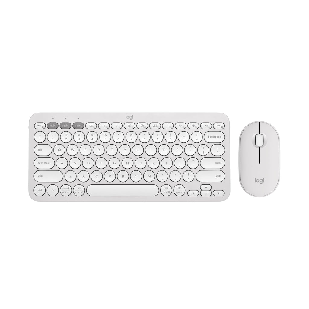 Logitech Pebble 2 Combo, Wireless Keyboard and Mouse, Quiet and Portable, Customizable, Logi Bolt, Bluetooth, Easy-Switch for Windows, macOS, iPadOS, Chrome - Tonal White