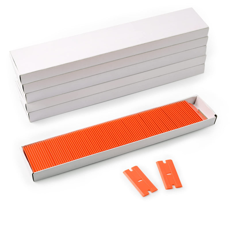 FOSHIO Plastic Razor Blades 600PCS Double Edged 1.5 Inch Suit for Razor Blade Scraper, Plastic Scraper with Plastic Blades for Remove Decals Stickers Adhesive Label and Glass Clean 600 Count (Pack of 1) Orange