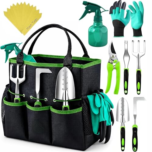 Heavy Duty Gardening Tools - Gardening Gifts for Women, Men, Mom, Dad - Durable, Ergonomic Garden Tools Set (Green) Standard
