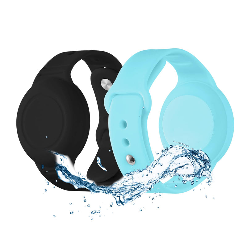 Waterproof Airtag Bracelet for Kids(2 Pack) - Soft Silicone Air tag Wristband Kids Full Case Cover Compatible with Apple Airtag, Lightweight GPS Tracker Holder for Kids Black/Blue