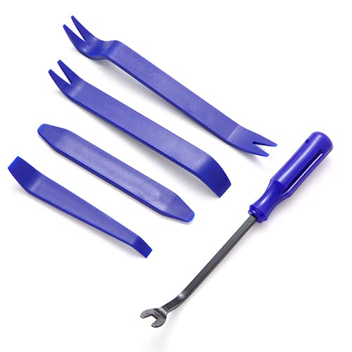 5 pcs Auto Trim Removal Tool Kit, Auto Body Pry Set, Non Scratch Dash Trim Automotive Molding Removal, Handy Remover and Fastener for Vehicle Body Panel and Interior Door Panel (Blue)