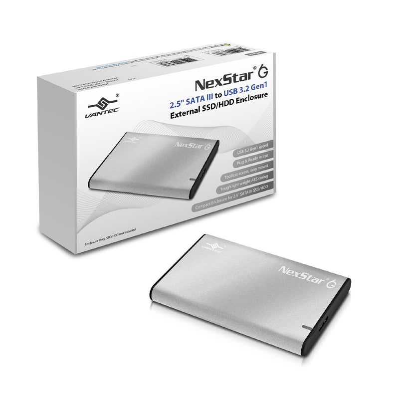 NexStar 6G, 2.5” SATA III to USB 3.2 Gen1 External SSD/HDD Enclosure, ID: Silver