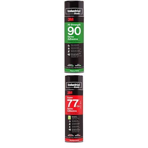 Bundle of 3M Hi-Strength 90 Spray Adhesive, Permanent, Clear Glue, Will Spray Upside Down + 3M Super 77 Multipurpose Permanent Spray Adhesive Glue, Low VOC Hi-Strength 90 - Low VOC Bundle of 90 + 77 - Low VOC 19 oz