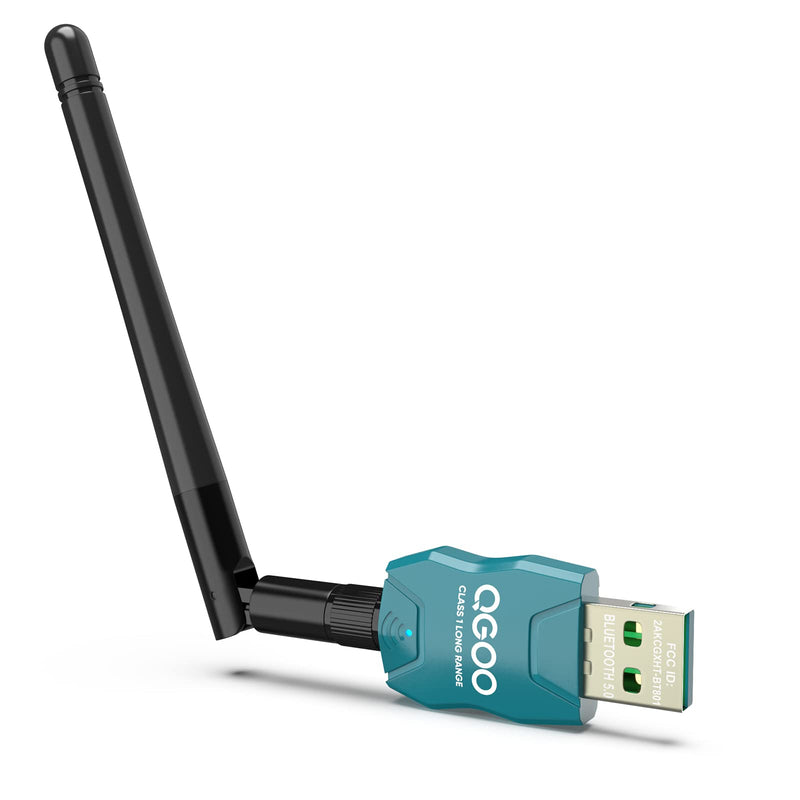 Long Range Class 1 Bluetooth Adapter, QGOO USB 5.3+EDR, Bluetooth Dongle Wireless Receiver for Speaker, Keyboard, Headphones, Support Win10/8.1/8/7(coniferous Green) BT5.3 coniferous green