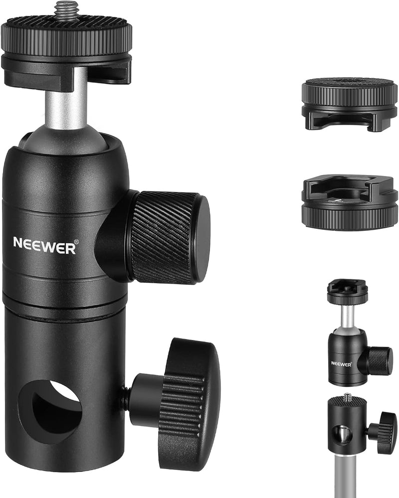 NEEWER 2 Pack Light Stand Mount Adapter with Cold Shoe, 1/4" Screw Mini Ball Head, Reversible Mount Plate for Camera Monitor Ring Light, Fits Flat Head Light Stand/Boom arm/C Stand, Max Load 22lb/10kg