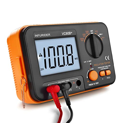 Digital Insulation Resistance Tester, Megohmmeter Ohm Meter YF-VC60B+, Voltage Tester 250/500/1000V, Megohm Meter with Backlight LCD Display, Data Hold YF-T6-VC60B