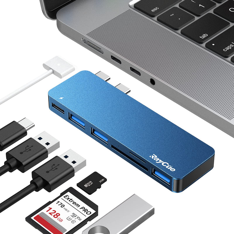 USB C Adapter for MacBook Pro/Air 2022 2021 2020, RayCue USB-C Accessories, Mac Adapter with 3 USB 3.0 Ports, USB C to SD/TF Card Reader, and 100W Thunderbolt 3 PD Port-Support MagSafe 3 Charging Blue