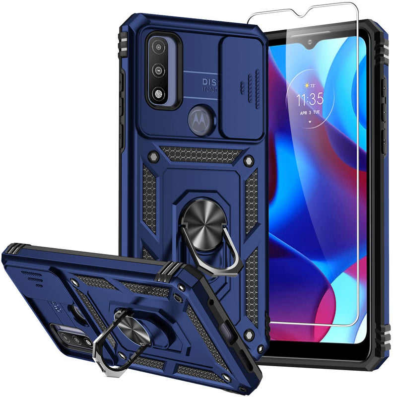 SMKY for Moto G Pure Phone Case,Moto G Play 2023 Case,with Screen Protectors and Camera Cover,[Military Grade] 16ft.Drop Tested with Magnetic Kickstand Protective Case for Moto G Play 2023, Blue