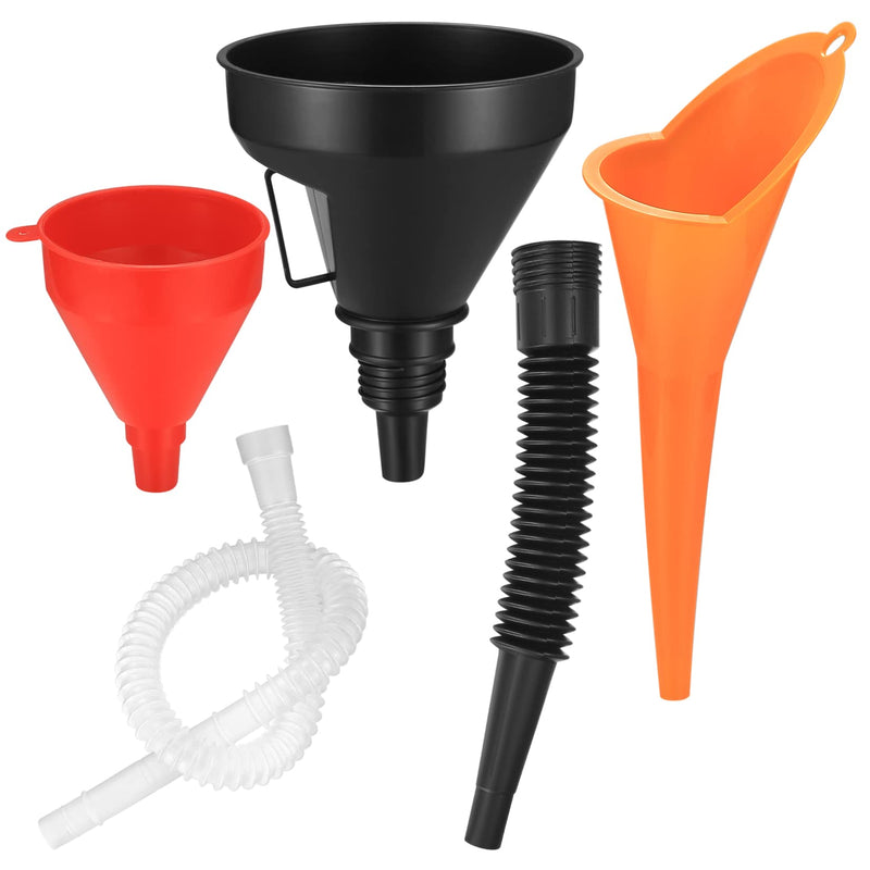 3 Pcs Automotive Funnels Set, Wide Mouth Fuel Funnels, Plastic Long Neck Oil Funnel, Flexible Right Angle Funnels, with Detachable Spout and Filter for Water/Gasoline/Coolant/Engine Oil