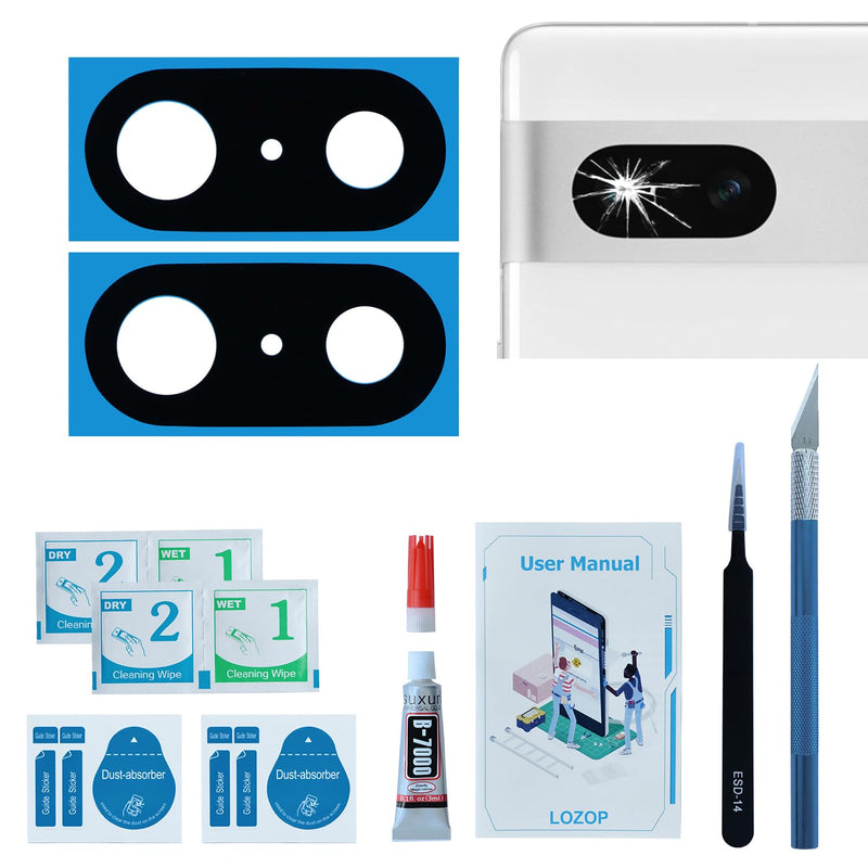 2 Sets Rear Camera Lens Glass Replacement with Adhesive Pre-Installed Compatible for Google Pixel 7 with Repair Tools and User Manual
