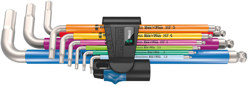 Wera - 05022699001 - L-key set, 3950/9 Hex-Plus Multicolour HF Stainless 1 L-key set, metric, stainless steel, with holding function, 9 pieces Classic