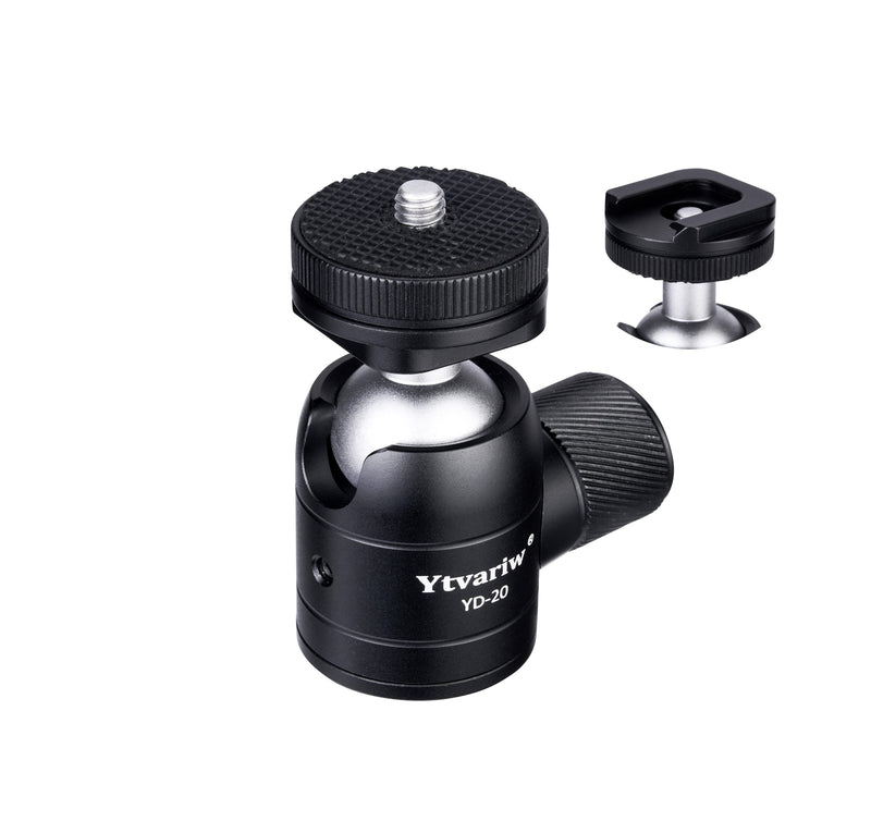 Camera Tripod Mini Ball Head with Cold Shoe Mount,360° Panoramic Aluminum Alloy Ball Head Mount with 1/4" Screw for DSLR Camera,Cell Phone,Monitor,LED Video Light,Microphone