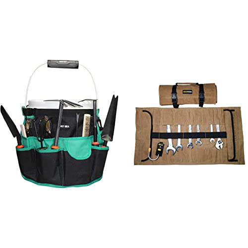 MELOTOUGH Bucket Idea Bucket Tool Organizer + Heavy Duty Tradesman Pro Tool Pouch with Various Sized Pockets
