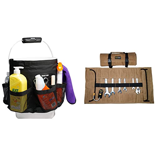 MELOTOUGH Bucket Idea Bucket Wash Tool Organizer + Heavy Duty Tradesman Pro Tool Pouch with Various Sized Pockets and Electrical Tape Thong