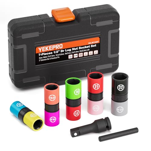 7PCS Half Size Lug Nut Flip Socket Set, 1/2" Drive Impact Sockets