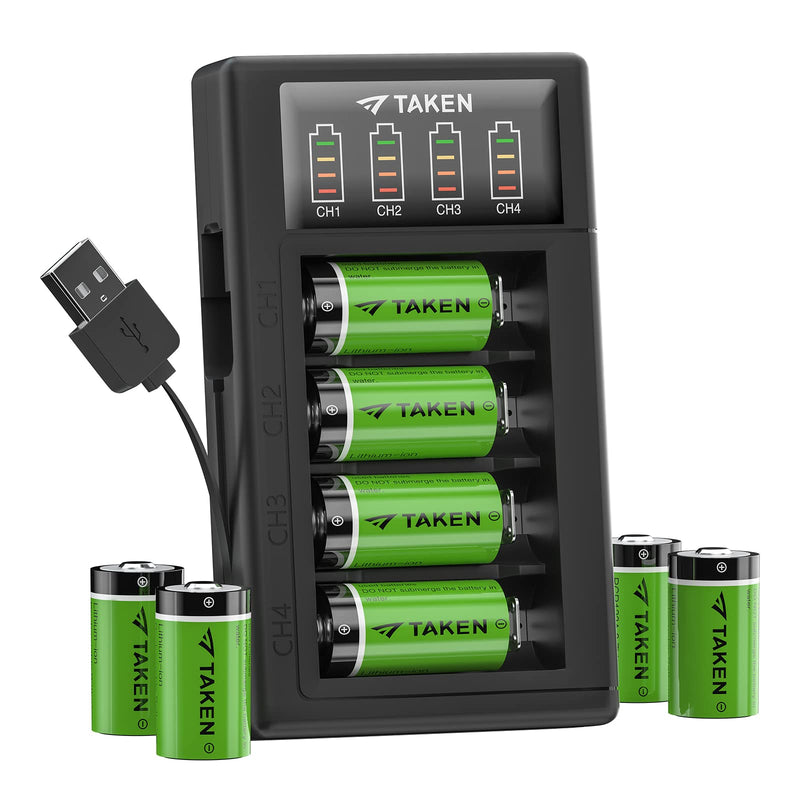 Taken 123 Batteries Lithium, 8 Pack 3.7V CR123A [CAN BE RECHARGED] Arlo Batteries with Charger for Arlo VMC3030 VMK3200 VMS3330 3430 3530