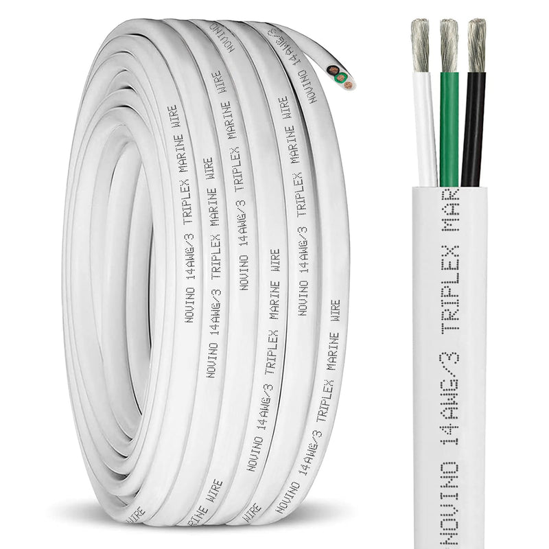 14 Gauge Marine Wire 14 AWG Marine Grade Wire,14/3 Triplex Tinned Copper Boat Cable,14 Gauge Oxygen-Free Copper Cable for Automotive RV Boat Speakers Solar Outdoors - 30ft 30 ft 14 gauge