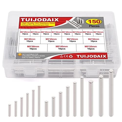 150Pcs 304 Stainless Steel Dowel Pin Assortment Kit M3 M4 M5 with Box M3/M4/M5