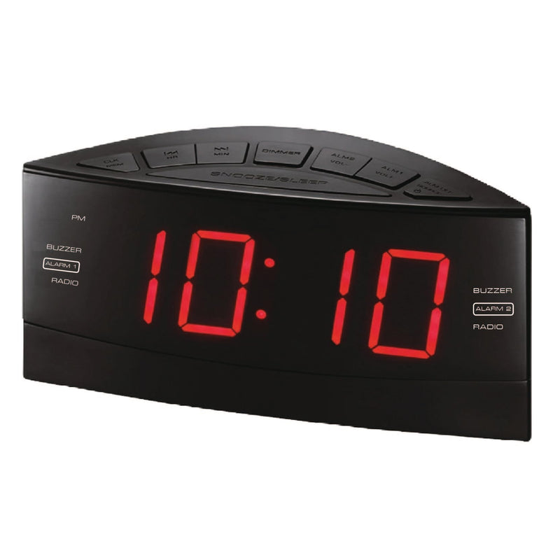 HANNLOMAX HX-100 Dual Alarm Clock, AM/FM Radio, Red LED 1.8 Inches Jumbo Display, Aux-in, Sleep & Snooze Function, Dimmer Control, AC Operation only.