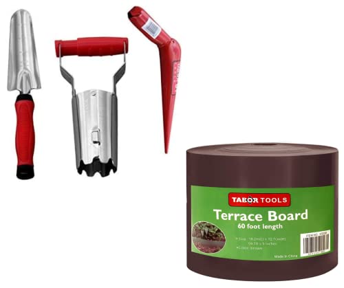 TABOR Tools 3-Piece Bulb Planting Garden Tool and Terrace Board, Landscape Edging Coil, Grass Barrier, Bender Board Garden Liner