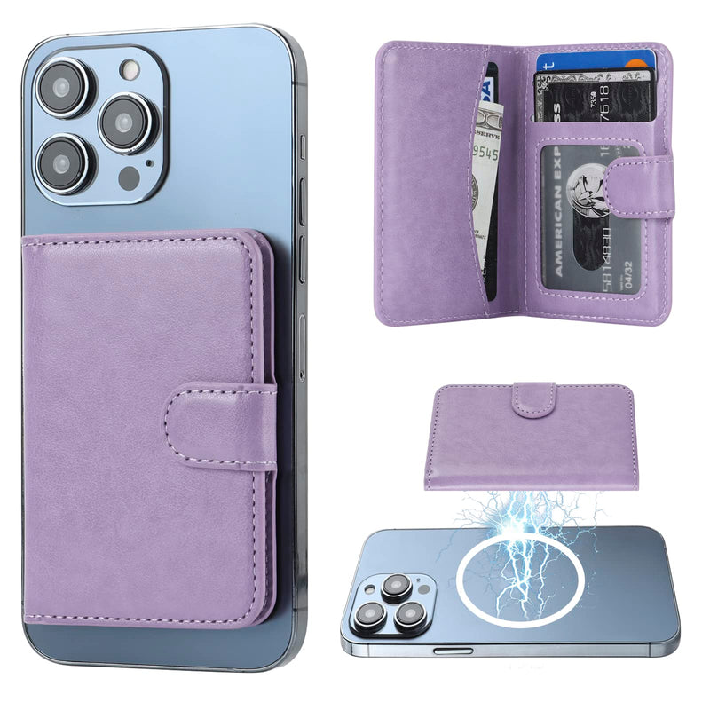 Bocasal for MagSafe Wallet Magnetic Card Holder, RFID Blocking Leather Card Slots for iPhone 15/14/13/12 Pro/Max/Plus, Adjustable Kickstand Flip Mag Safe Wallet (Purple) Purple
