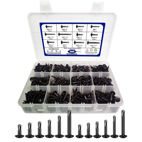 500PCS 410SS Sheet Metal Self-Drilling Screws Phillips #8#10 Assortment #8 #10X1/2" to #8 #10X1-1/2'' suit BLACK