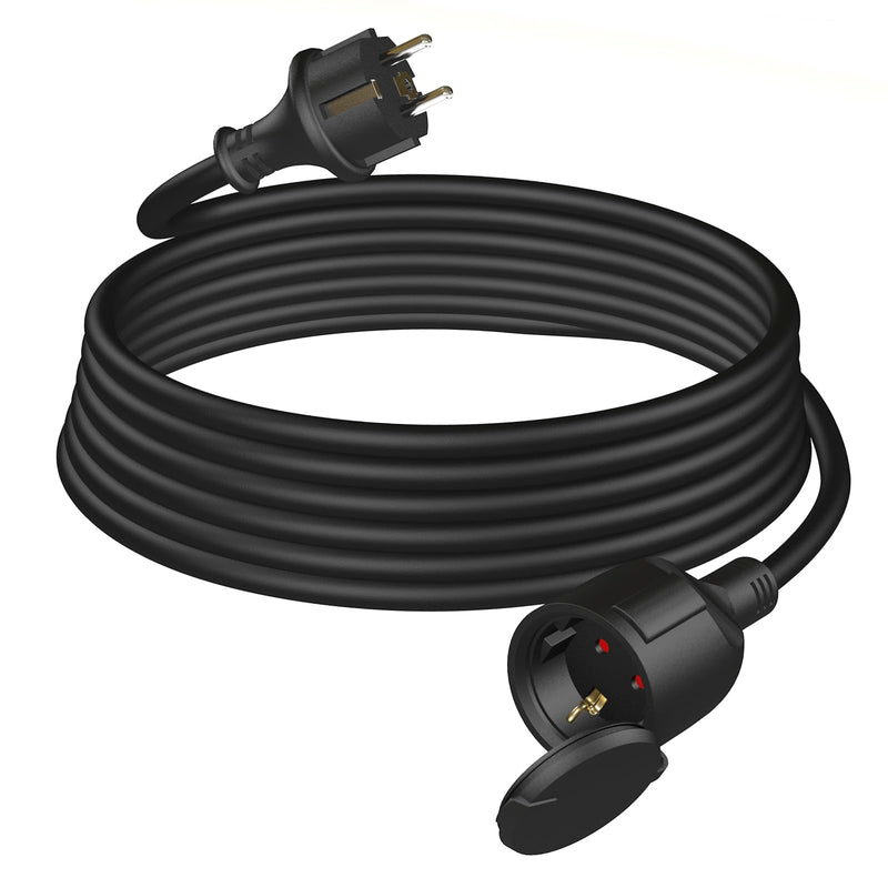 Outdoor Extension Cable, 3 m, Rubber Power Cable Extension with Schuko Plug for Outdoor Use, IP44, Cable Extension H05RR-F 3G 1.5 mm² with Protective Cap, Electric Cable Outdoor, 3500 W, Black 3 metres