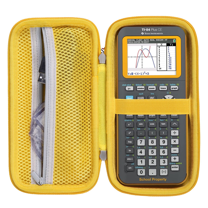 Khanka Hard Travel Case Replacement for Texas Instruments TI-83 Plus/TI-84 Plus/TI-84 Plus CE Color Graphing Calculator, Case Only (Black, Orange) Yellow Zipper