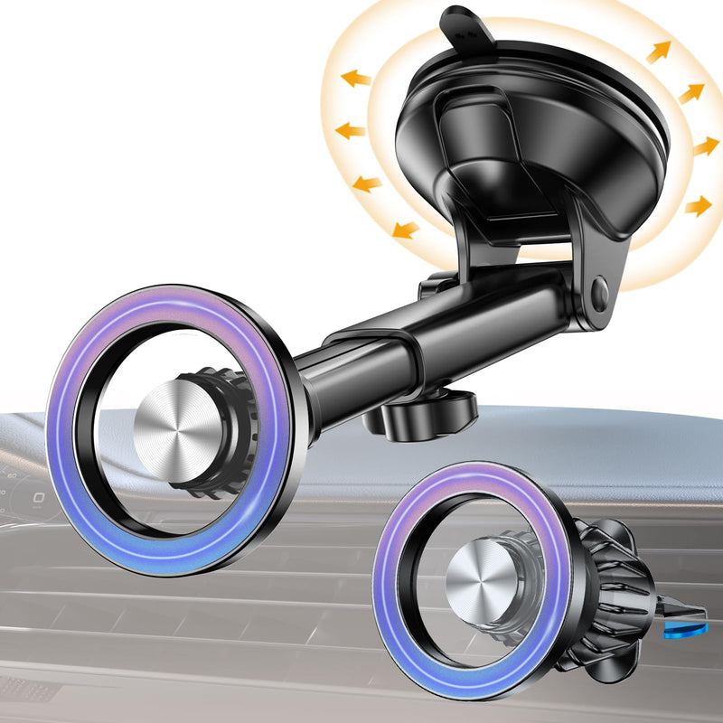 for iPhone MagSafe Car Mount【 Windshield + Vent + Dash 】 Window Magnetic Phone Holder for Car Magsafe Suction Mount【360° Rotation】 Dashboard Car Phone Holder Mount for iPhone 15 14 13 12 Pro Max Plus