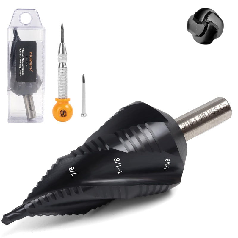 MulWark Four Spiral Flute Cobalt Step Drill Bit 1/4"-1-3/8"